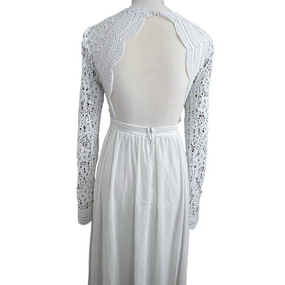 BEAUTIFUL MANIJU Ivory Lace Sheer Gown Long Sleeve Open Back Maxi Small - Picture 6 of 11